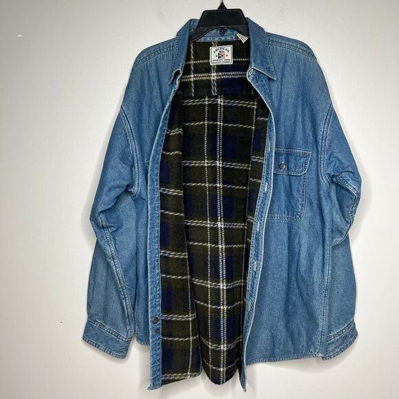 VTG American Blue Denim Barn Chore Coat Jacket Button Front Blanket Lined Sz L - Picture 2 of 8
